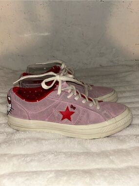 Converse Pink Sneakers with Red Star & Hello Kitty Accent